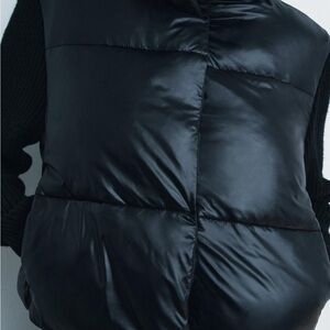 Black Puffer Coat With Knit Sleeves